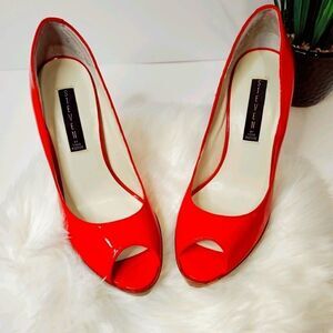 STEVEN by Steve Madden Red Patent Leather Peeptoe Platform Stacked Heel Size 8
